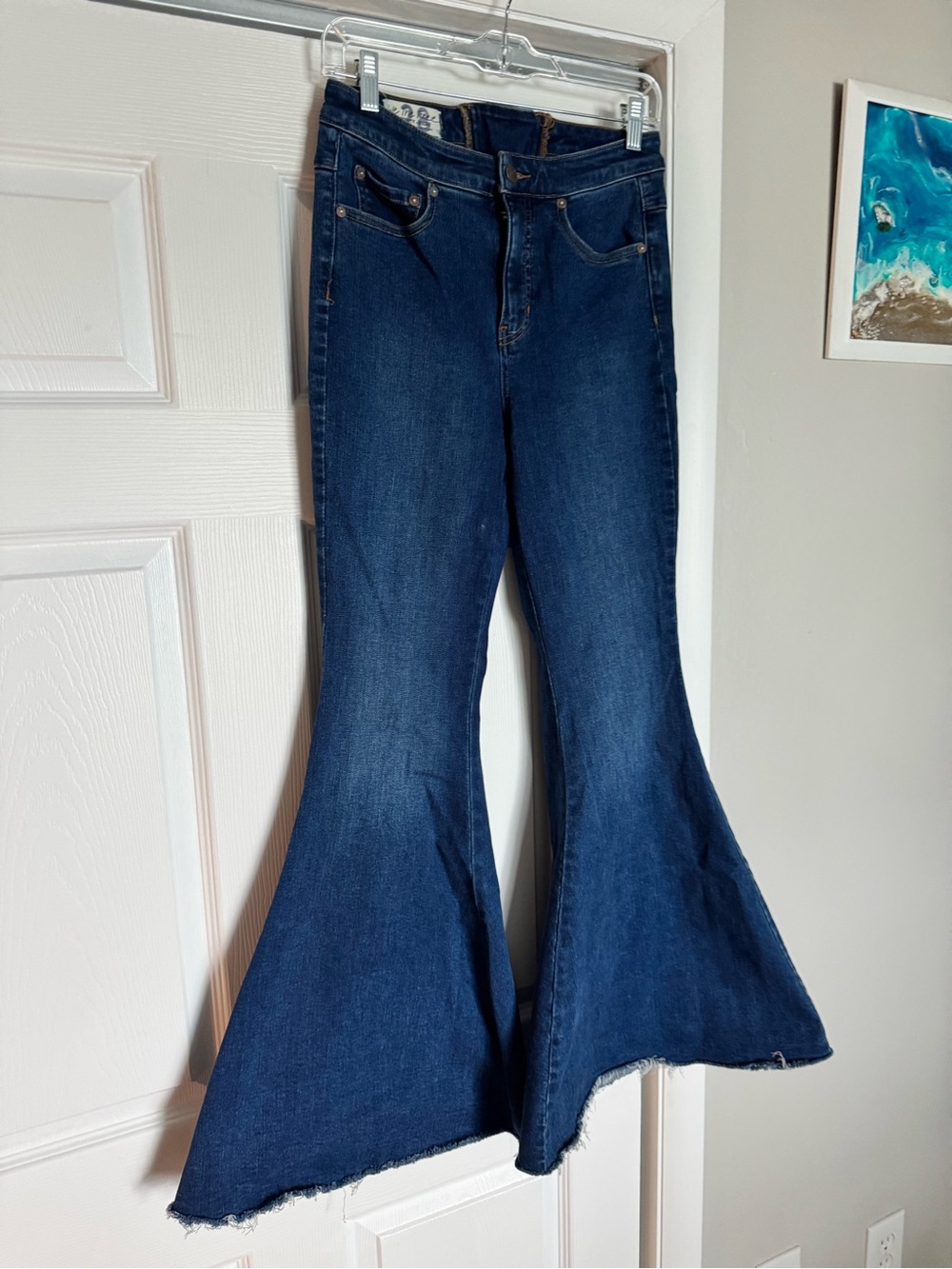 We The Free Twenty Eight Dark Wash Extreme Bell Bottom Flare Jeans Lace-Up Back